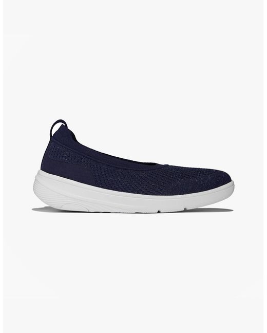 Fitflop Blue Super-Q Knit Ballerina Shoes Metallic Midnight