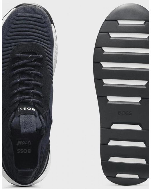 Boss Blue Titanium Runn Knitted Runner Trainers for men