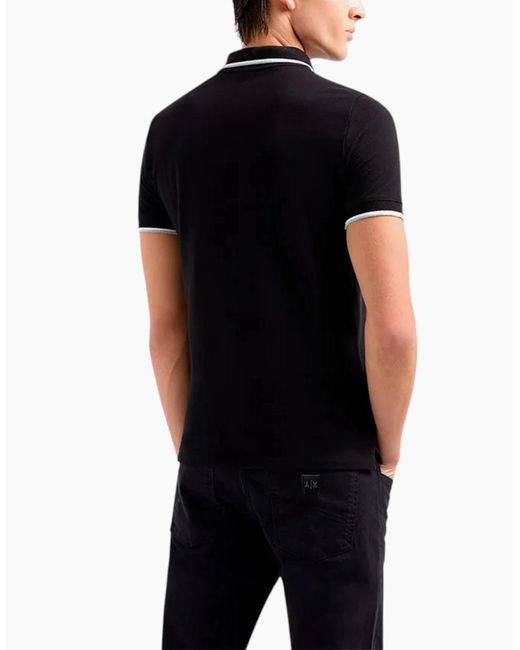 Armani Black Exchange Polo Shirts Pique Cotton Polo T Shirts Tipped Top for men