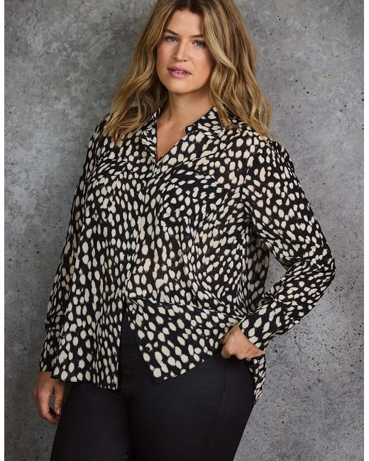 Live Unlimited London Black Animal Print Patch Pocket Shirt