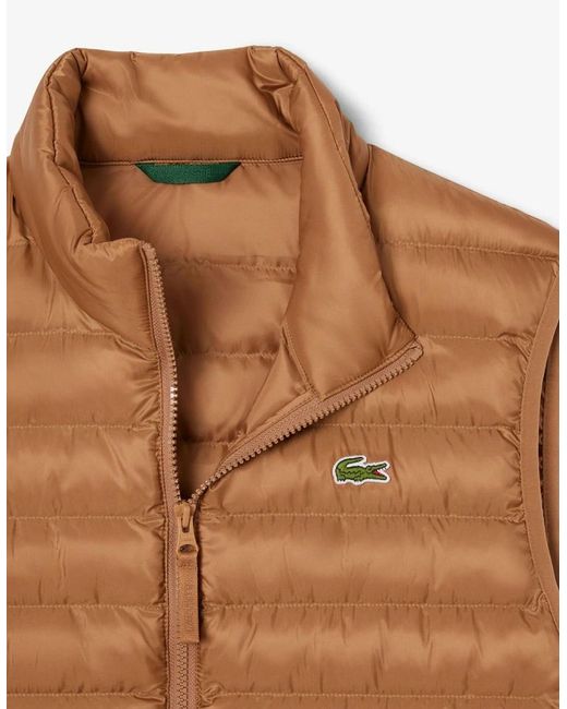 Lacoste Brown Solid Patterned Zipped Pocket Puffer Coat for men