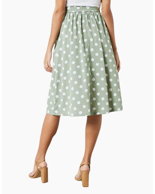 Brave Soul Green Mora Midi Skirts Stretchy Ladies Polka Dot Print Casual Bottom