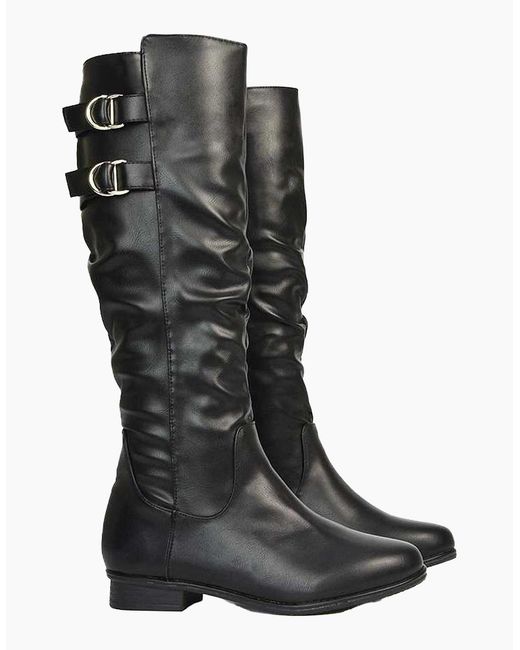 XY London Black Ladies Mia Slouch Flat Knee High Sock Boots