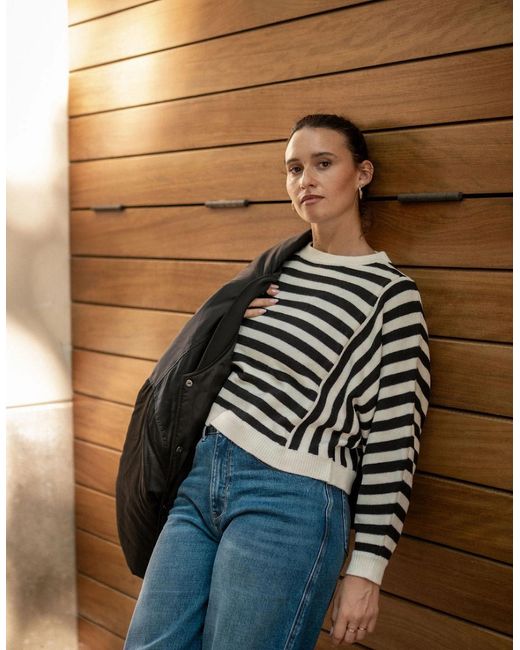 Gini London Blue Recycle Mix Contrast Stripe Loose Fit Knit Jumper