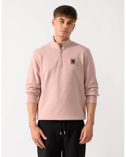 Belstaff Pink Logo Quarter Zip Sweatshirt for men