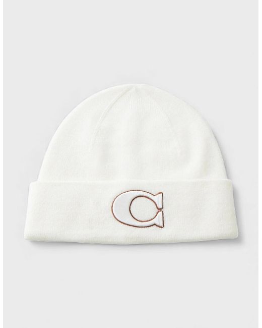 COACH White Varsity Knit Beanie Chalk for men