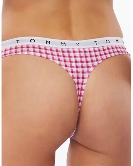 Tommy Hilfiger Red Cotton 3-Pack Thong, Exotic Berry/Gingham/Night Diver