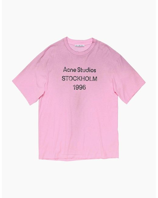 Acne Pink Stockholm Logo T-Shirt for men