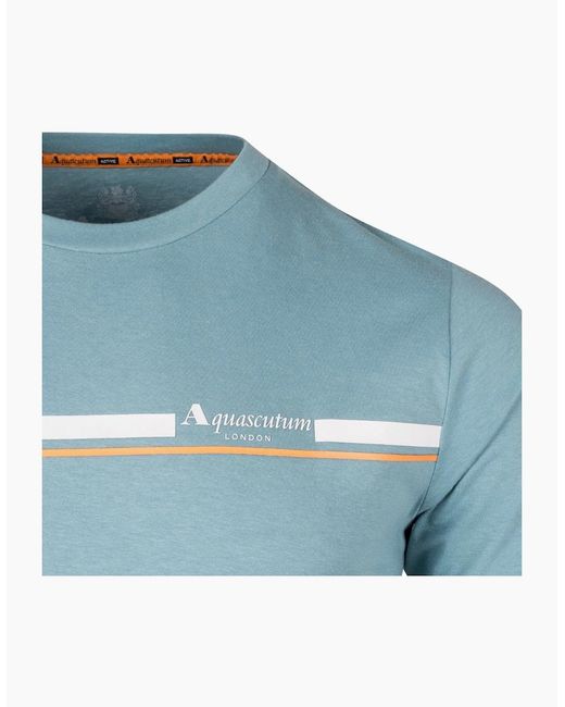 Aquascutum Blue Active Cotton Stripes Avio T-Shirt for men