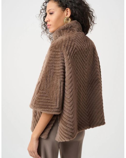 Joseph Ribkoff Brown Chevron Faux Fur Cape Style Jacket