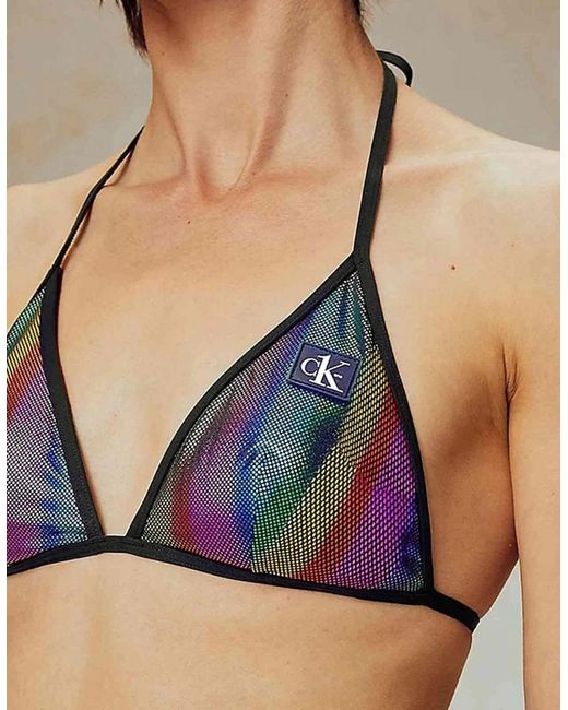 Calvin Klein Blue Pride Triangle Swim Bikini Top, Gradient