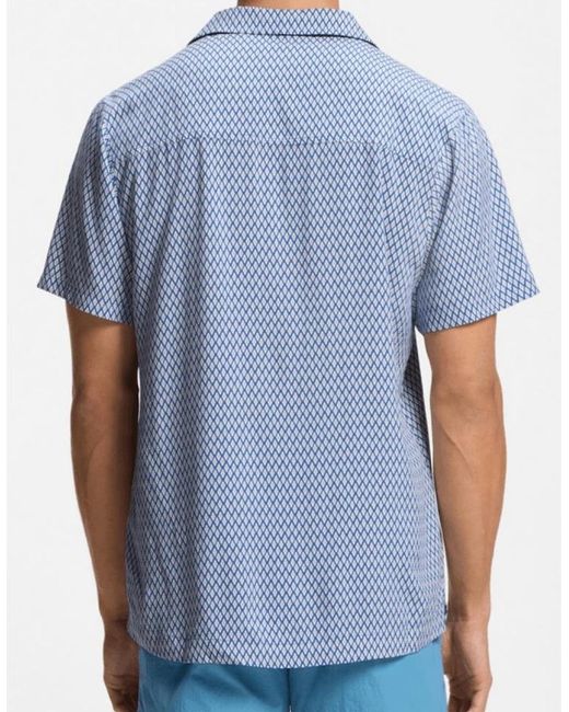 Boss Blue Straight Fit Patterned Beach Shirt for men