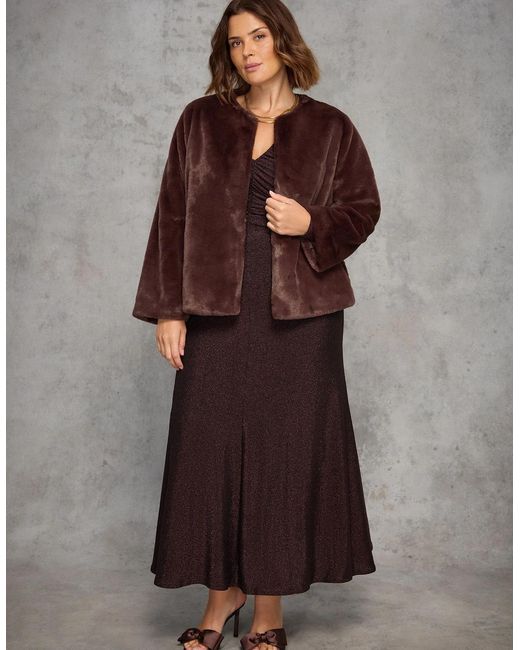Live Unlimited London Brown Bronze Sparkle Ruched Jersey Maxi Dress