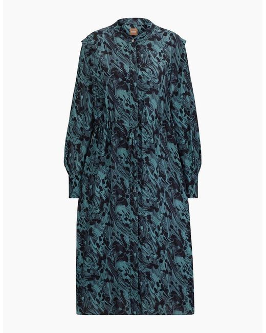Boss Blue Collared Neck Midi Dress