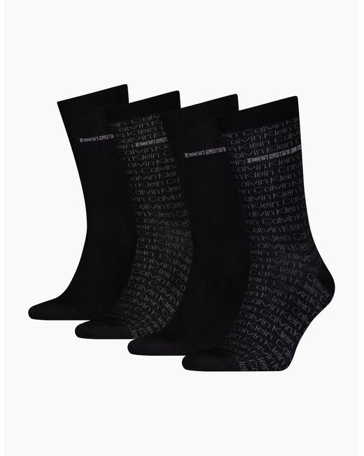 Calvin Klein Black 4-Pack Allover Logo Socks Gift Tin for men