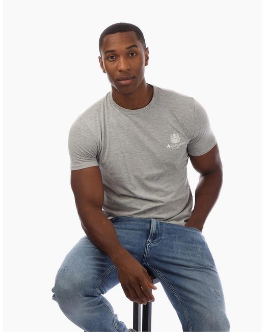 Aquascutum Gray Regular Fit Logo Print Crew Neck T-Shirt for men