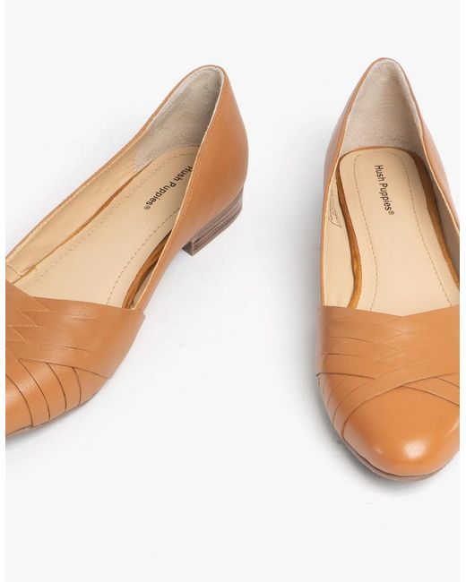 Hush Puppies White Marley Leather Ballerina Shoes Tan