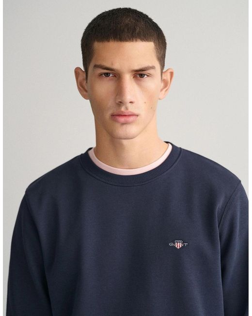 Gant Blue Regular Fit Shield Logo Crew Neck Sweatshirt for men
