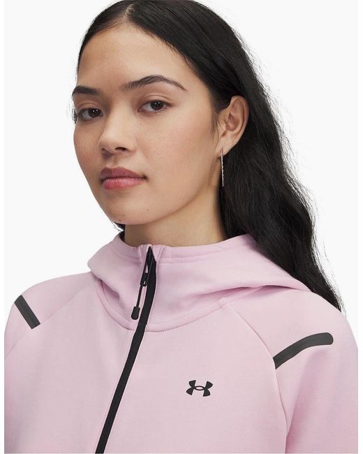 Under Armour Pink Unstoppable Solid Patterned Hooded Full Zipper Sweat Jacket