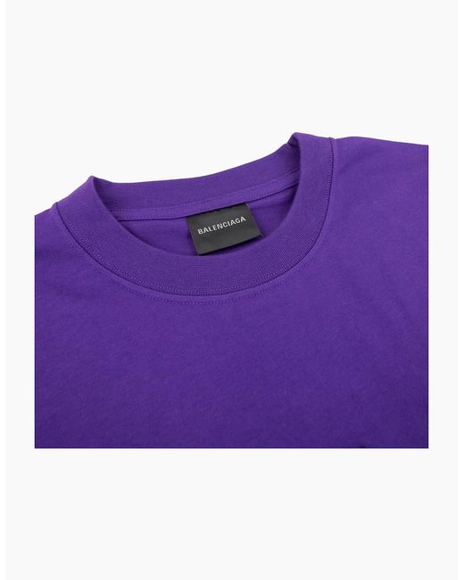 Balenciaga Purple Embroidered Medium Fit Logo T Shirt 5162 for men
