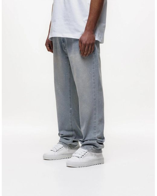 Magrit Gray Core Painted Straight Jeans for men