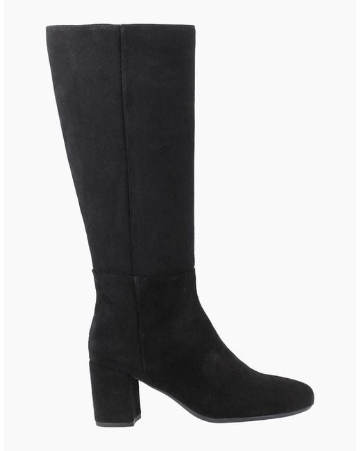 Hush Puppies Black Oprah Suede Long Leather Heeled Knee High Boots