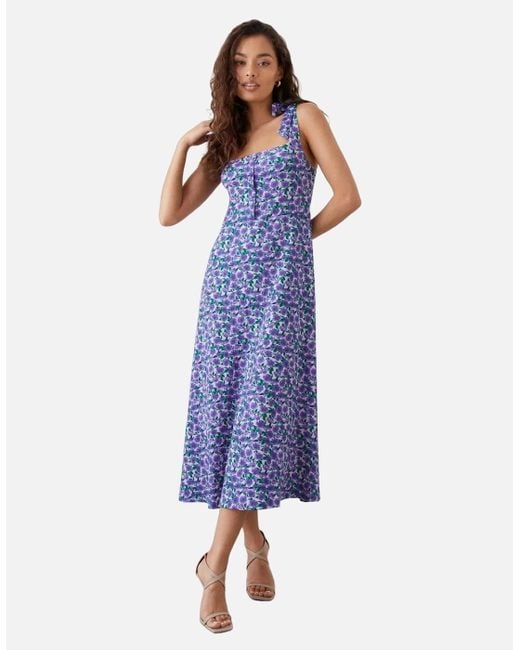 Dorothy Perkins Blue Ladies Floral Tie Shoulder Petite Midi Dress
