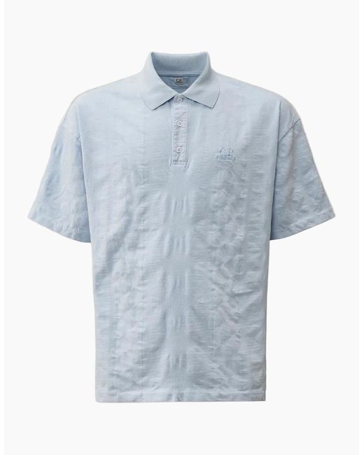 C P Company Blue Jersey Jacquard Multi Pattern Polo for men