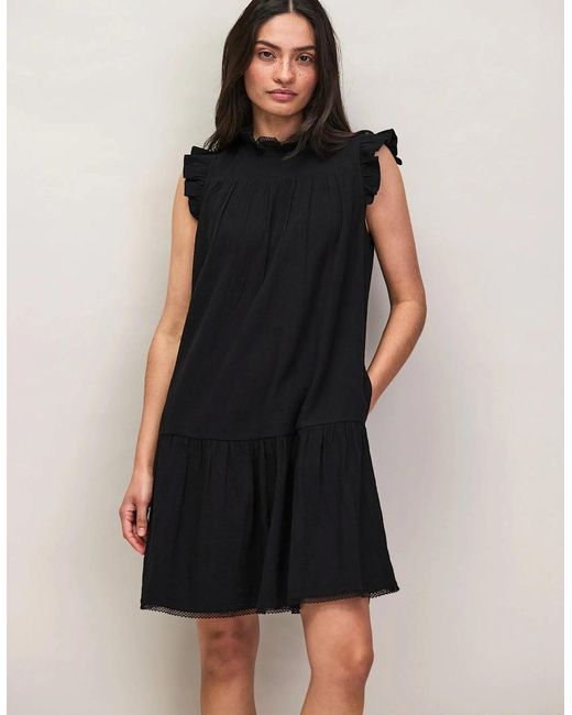Ro&zo Black Cheesecloth Frill Neck Mini Dress
