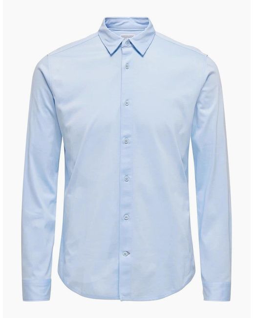 ONLY Blue Regular Fit Long Sleeve Shirt for men