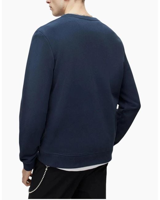 AllSaints Blue All Saints Reven Sweatshirts Crew Neck Casual Cotton Pullover Winter Jumper for men
