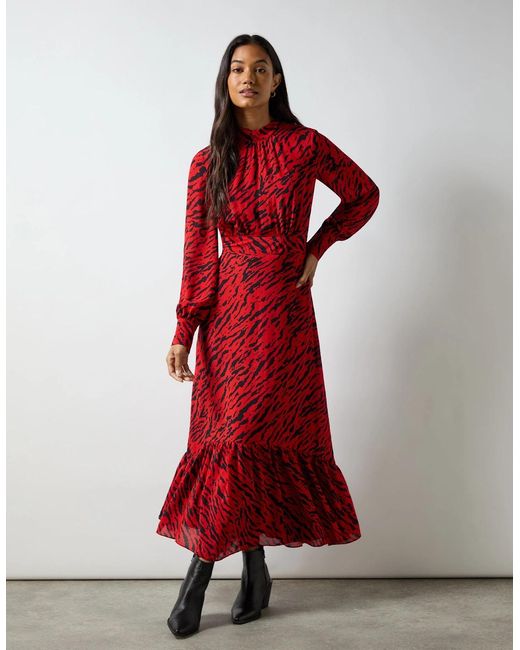 Ro&zo Red Petite Zebra Print Tie Back Midi Dress