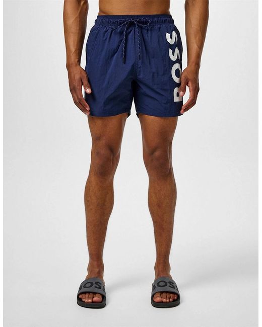 Boss White Octopus Swim Shorts With Bold Branding for men