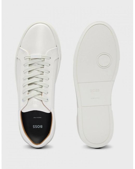 Boss White Boss Gary Tenn Leather Low-Top Trainers With Branded Lace Loop Nos for men