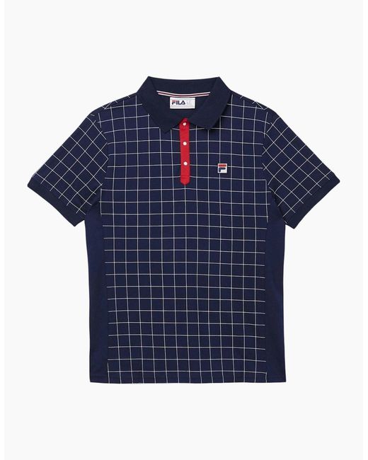 Fila Blue Polo Shirt Vintage Check Short Sleeve Summer Polo Cotton for men