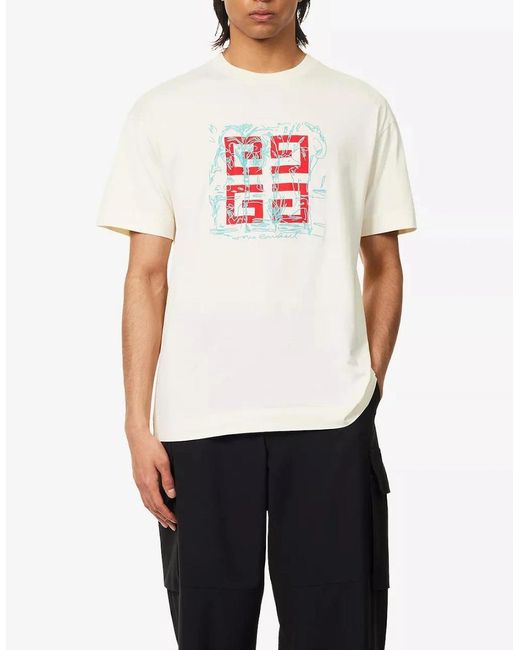 Givenchy White Embroidered 4G Logo Print T-Shirt for men