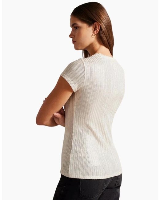 Ted Baker Natural Katrino Metallic Short Sleeve Crew Neck T-Shirt