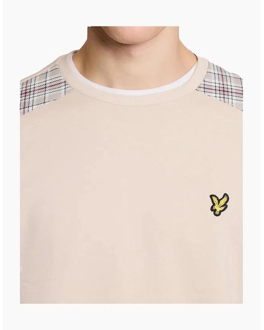 Lyle & Scott White Lyle & Scott Check Panelled Crewneck Sweatshirt for men