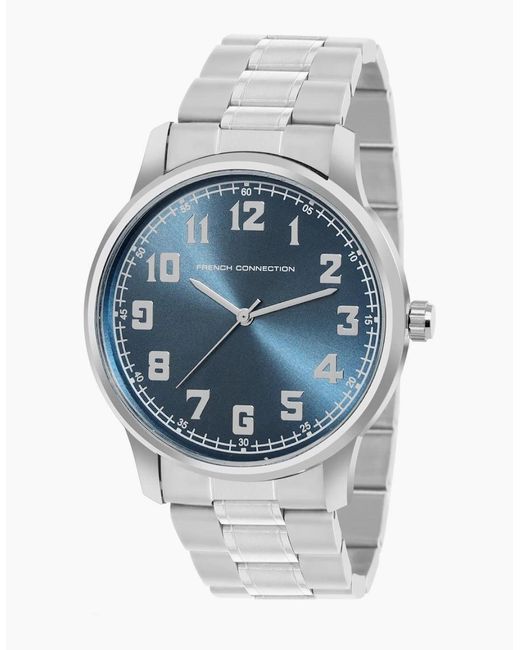 French Connection Blue Connection Case Round Shape Strap Quartz Watch for men