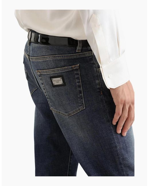 Dolce & Gabbana Blue Plaque Skinny Stretch Jeans Denim for men