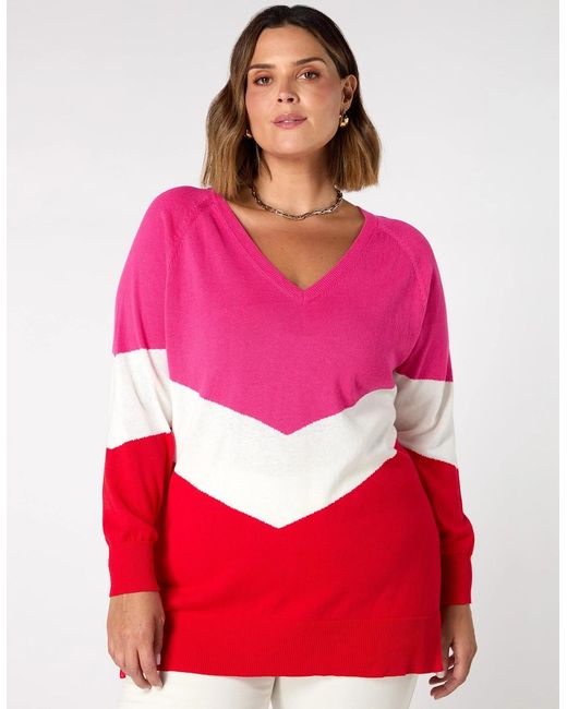 Live Unlimited London Red Knitted V-Neck Relaxed Jumper