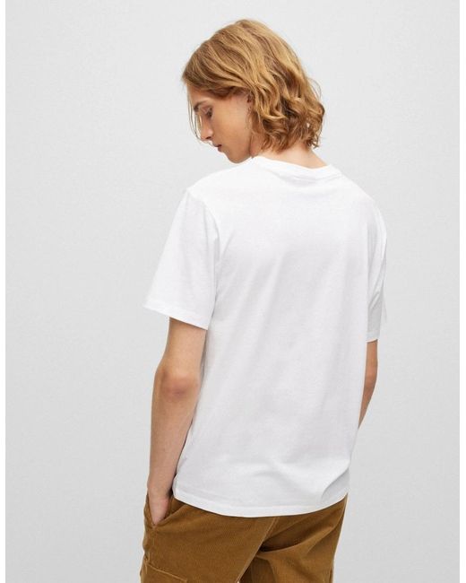 Boss White Hugo Dero222 Cotton-Jersey T-Shirt With Logo Print Nos for men