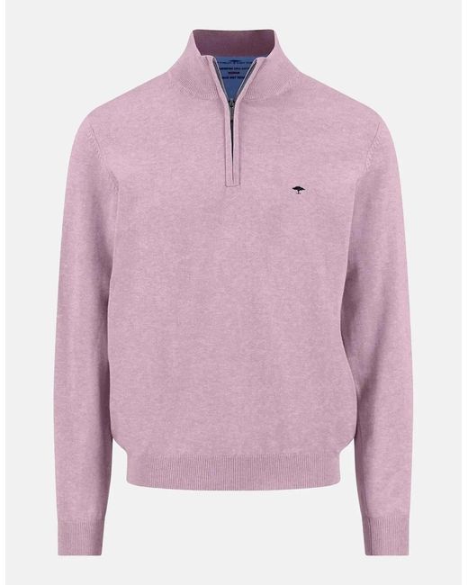 Fynch-Hatton Pink Fine Knit Cotton 1/4 Zip Sweater Magnolia for men