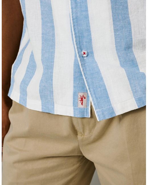aubi Blue Abbey Cuban Collar Short Sleeved Shirt for men
