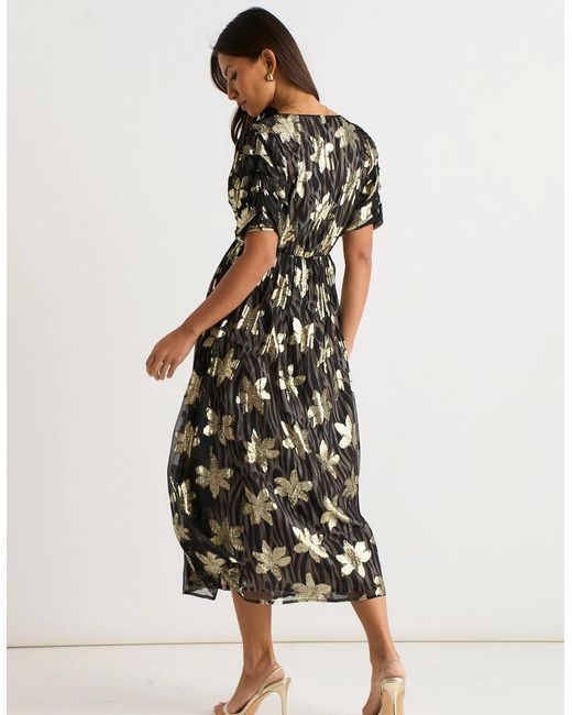 Gini London Black Floral Lurex Wrap Front Dress