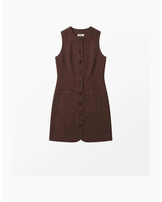 Ro&zo Brown Petite Chocolate Button Through Dress With Linen