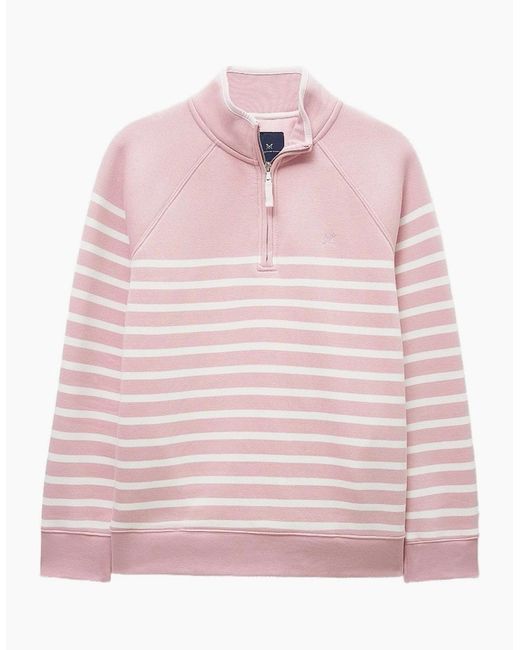 Crew Pink Half Zip Striped Sweatshirt