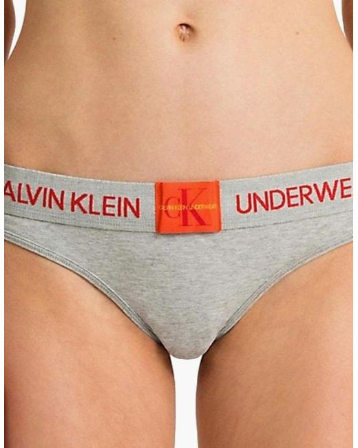Calvin Klein White Monogram Thong, Heather