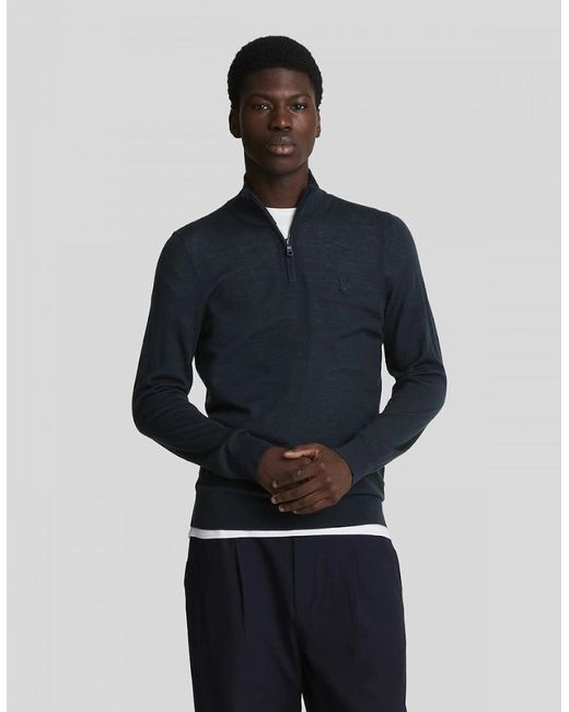 Lyle & Scott Blue Lyle & Scott Tonal Eagle Merino Quarter-Zip Jumper for men