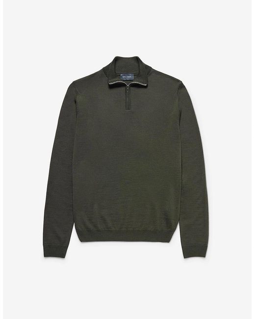 Oliver Sweeney Green Merino Wool Quarter Zip Jumper for men